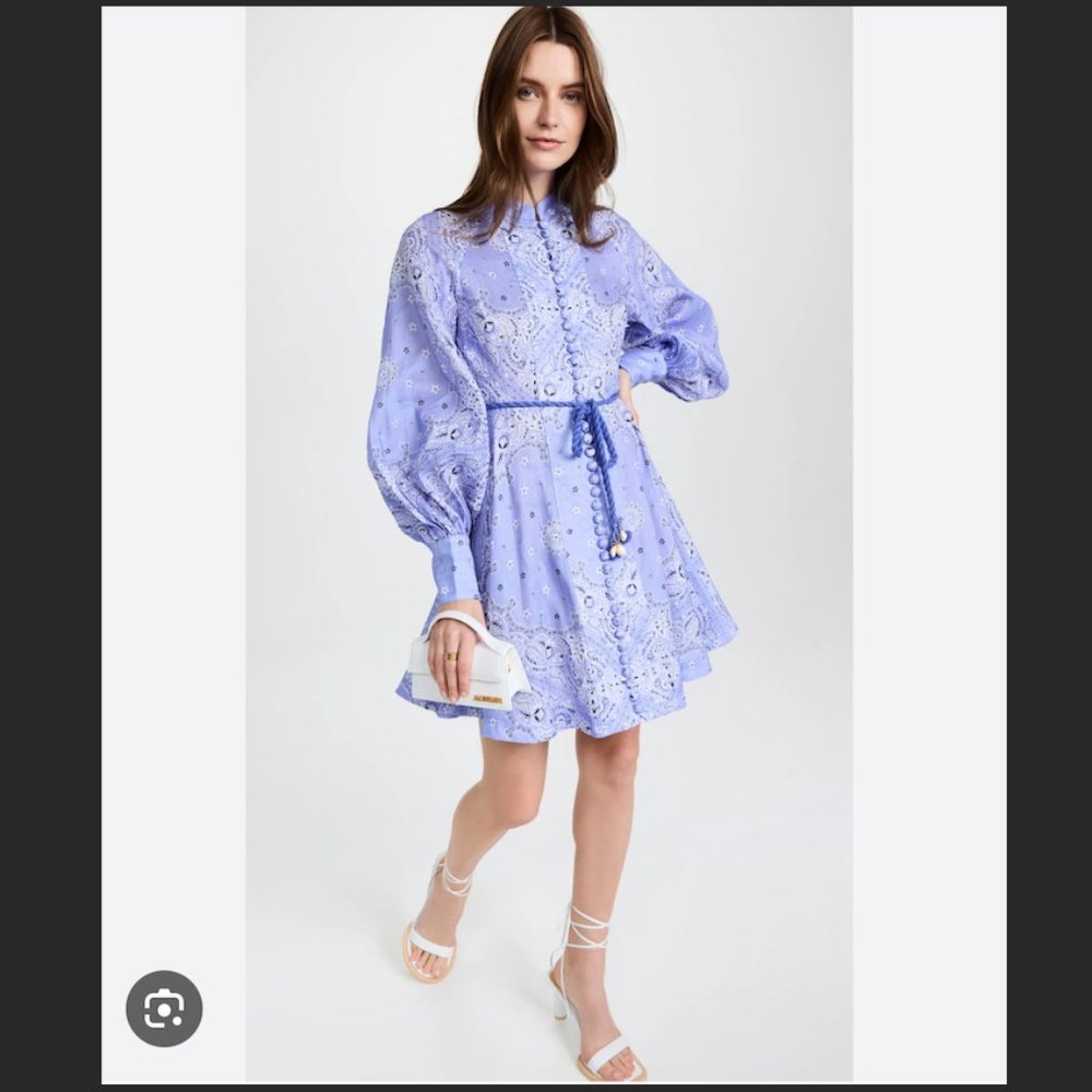 ZIMMERMANN Violet Cornflower Blue Bandana Print Mini Dress